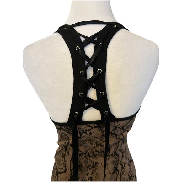 90s Halter Dress GUESS Animal Print Snakeskin Lace Up Sexy Bodycon Vintage Y2K S - Picture 12 of 12